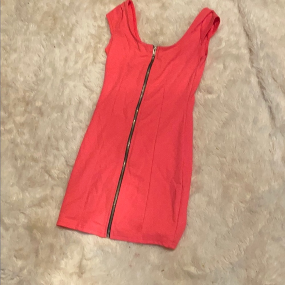 Neon pink zipper detail dress